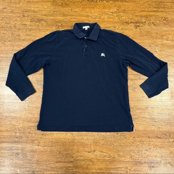 Burberry Brit Blue Nova Check Logo Golf Casual Long Sleeve Polo Shirt Men's XL - Picture 2 of 9